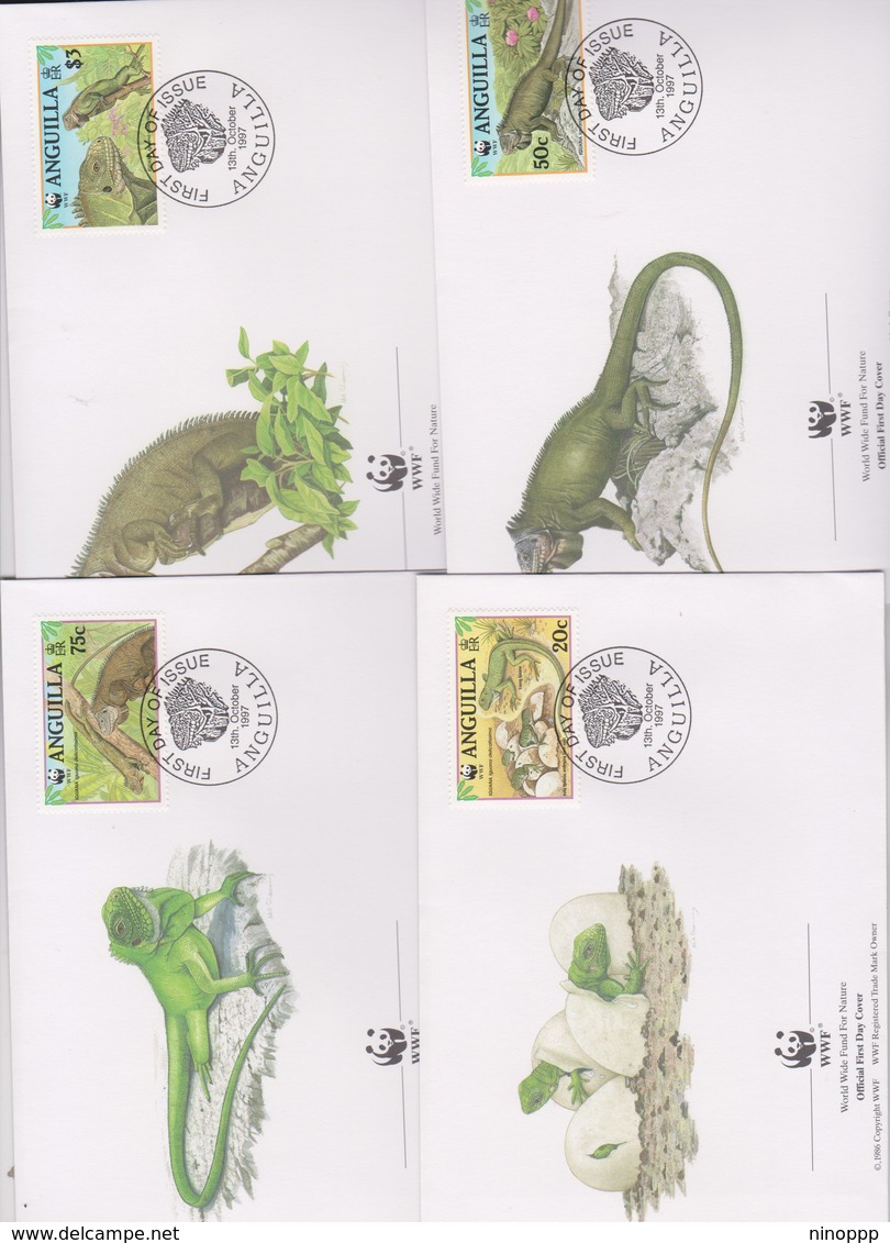 World Wide Fund For Nature 1997 Anguilla Iguana,Set 4 Official First Day Covers - FDC