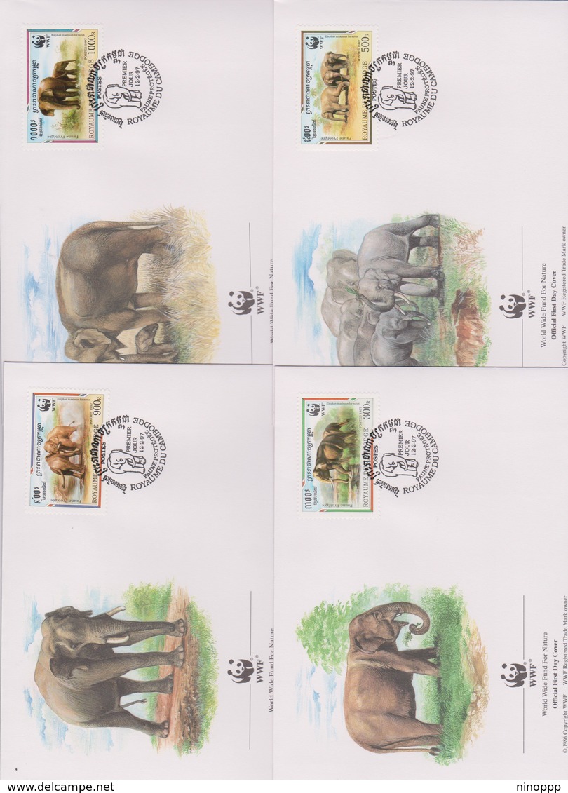 World Wide Fund For Nature 1997 Cambodia Elephant ,Set 4 Official First Day Covers - FDC