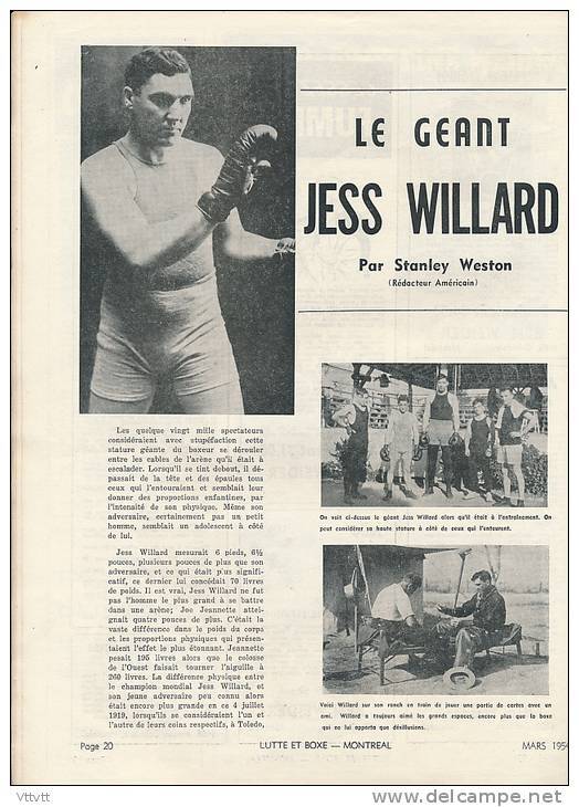 Rare LUTTE ET BOXE (mars 1954) N° 1, Publication Montréal (Canada) Kowalski, Jess Willard, Eddie Auger, Athol Layton... - Libri