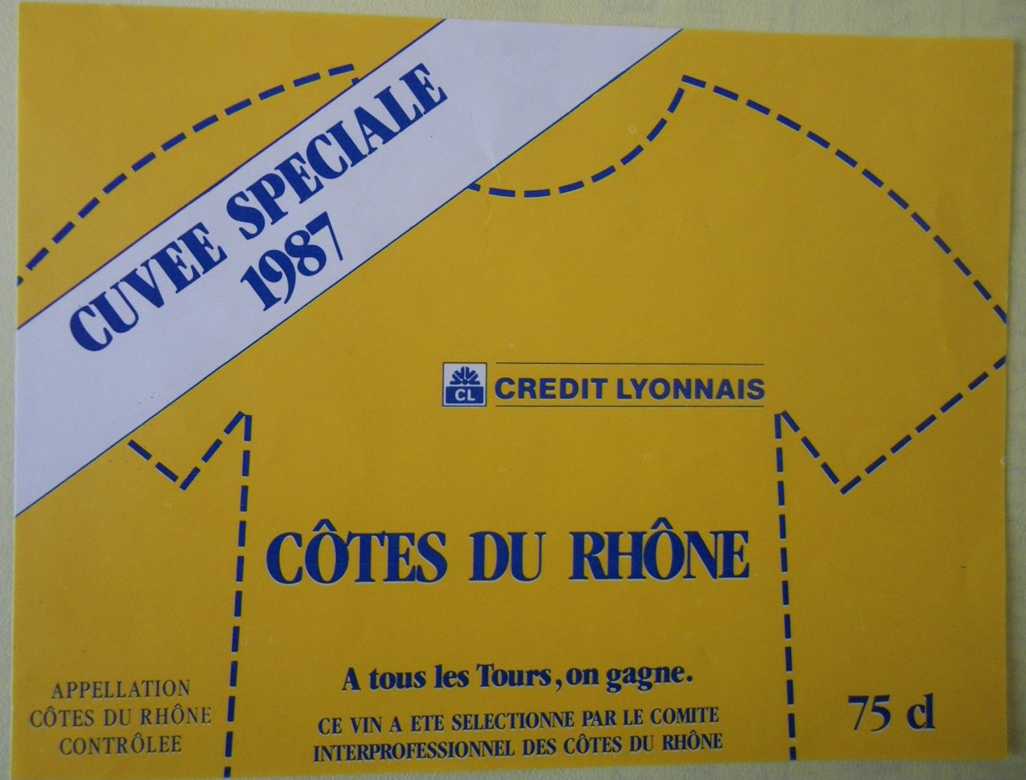 ETIQUETTE CYCLISME CUVEE SPECIALE 1987 CREDIT LYONNAIS COTES DU RHONE MAILLOT JAUNE TOUR DE FRANCE - Cyclisme