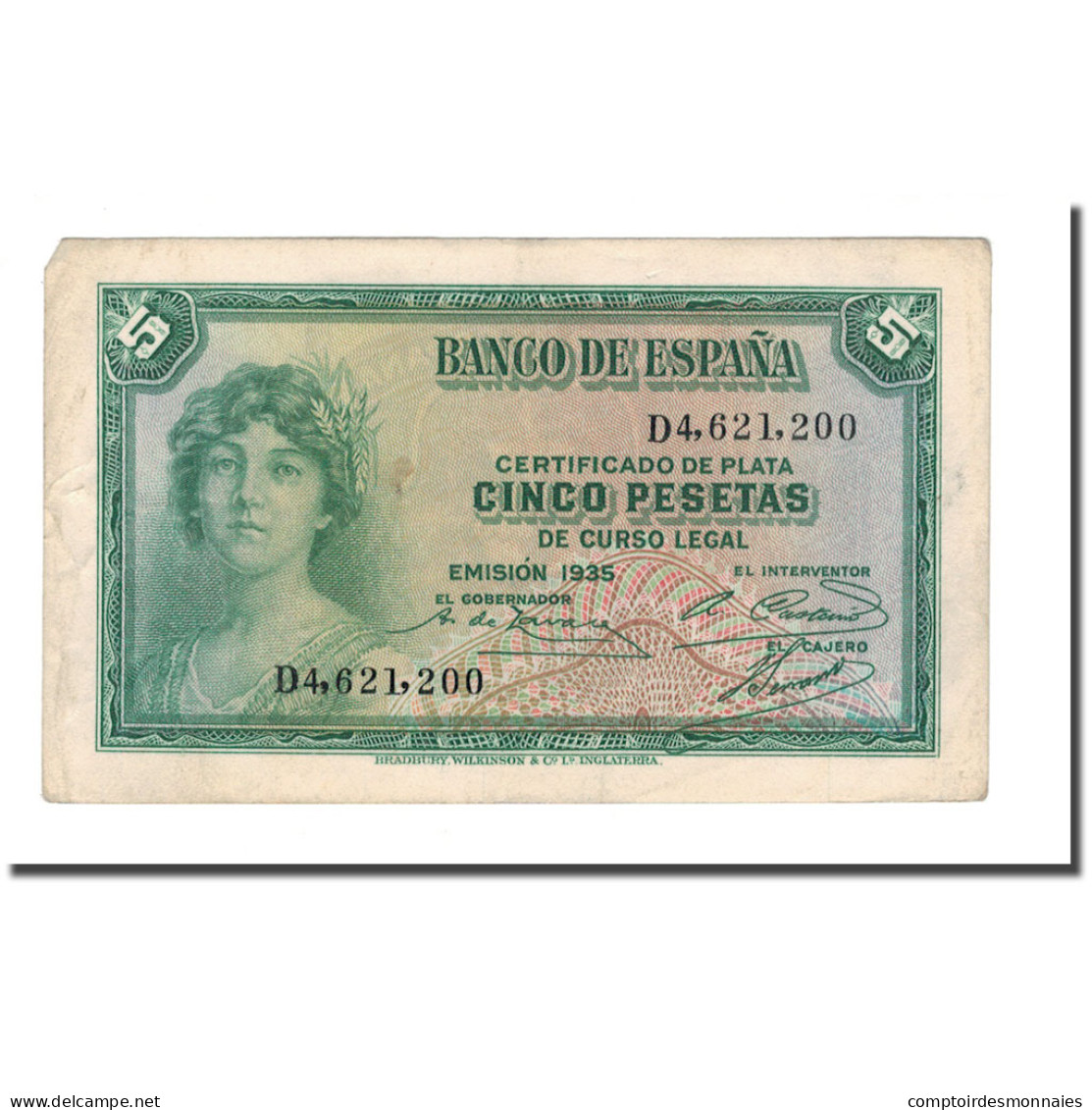 Billet, Espagne, 5 Pesetas, 1936, 1935, KM:85a, TTB - 5 Pesetas