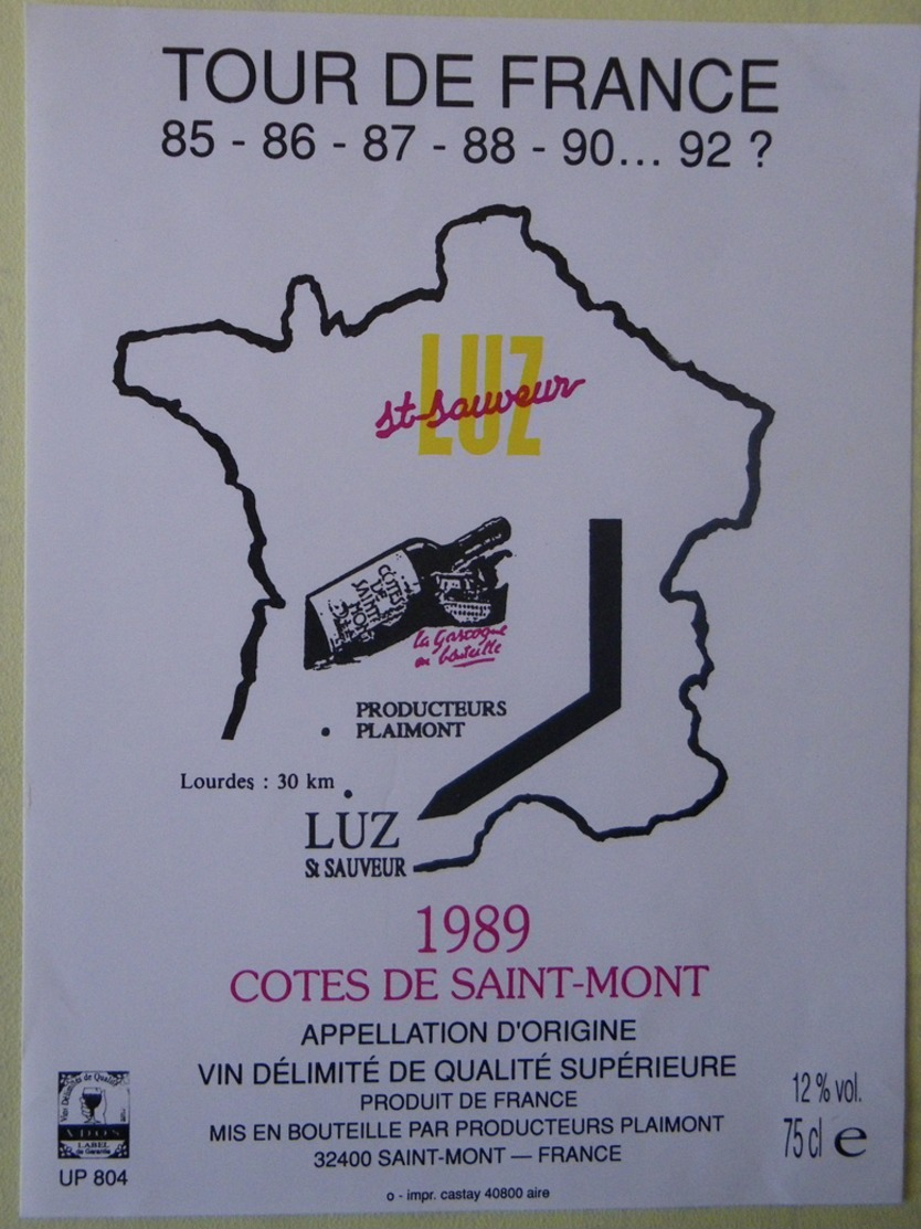 ETIQUETTE CYCLISME TOUR DE FRANCE LUZ SAINT SAUVEUR COTES DE SAINT MONT 1989 - Cyclisme