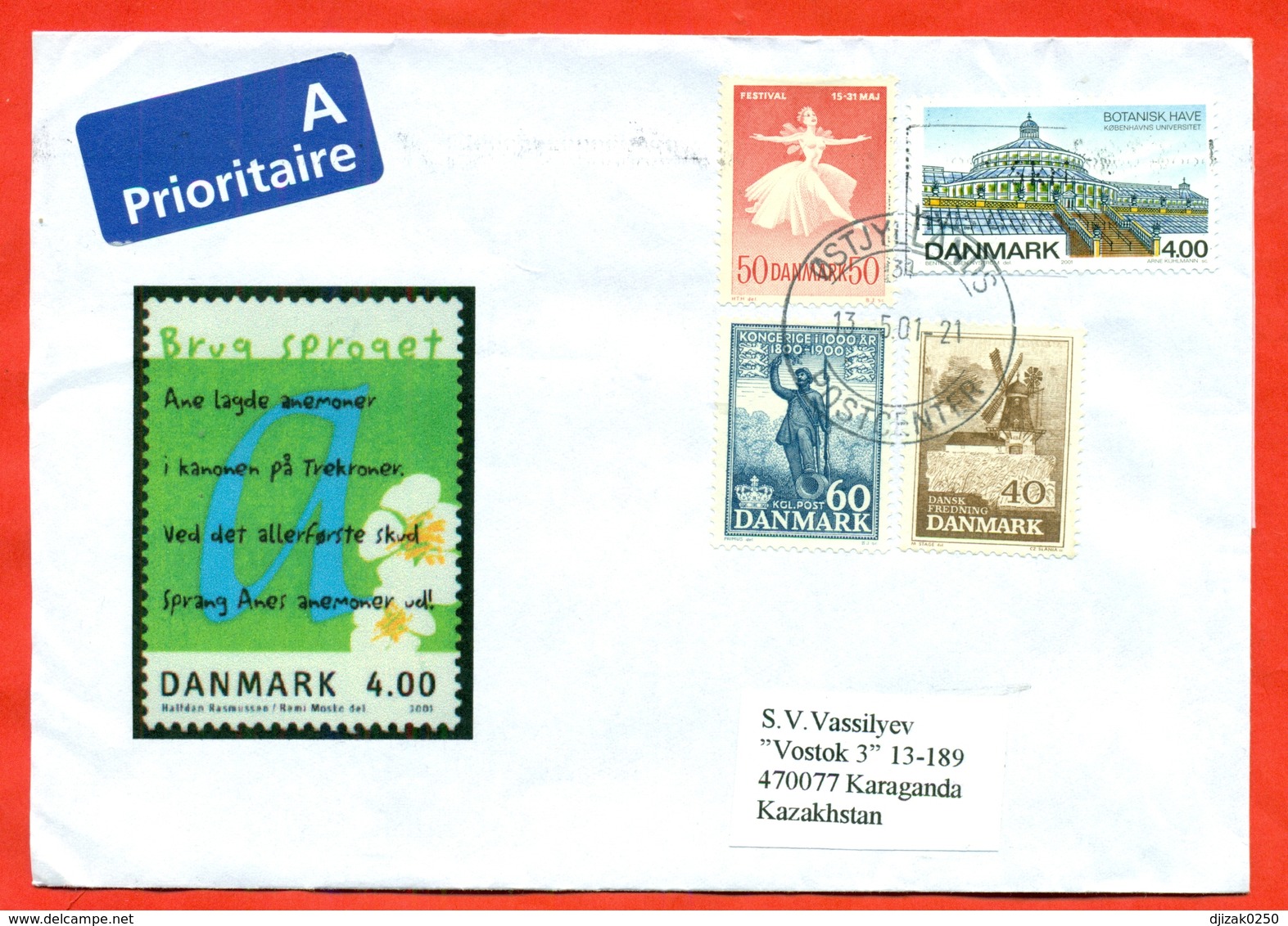 Danmark 2001.The Envelope Passed The Mail.Airmail. - Brieven En Documenten