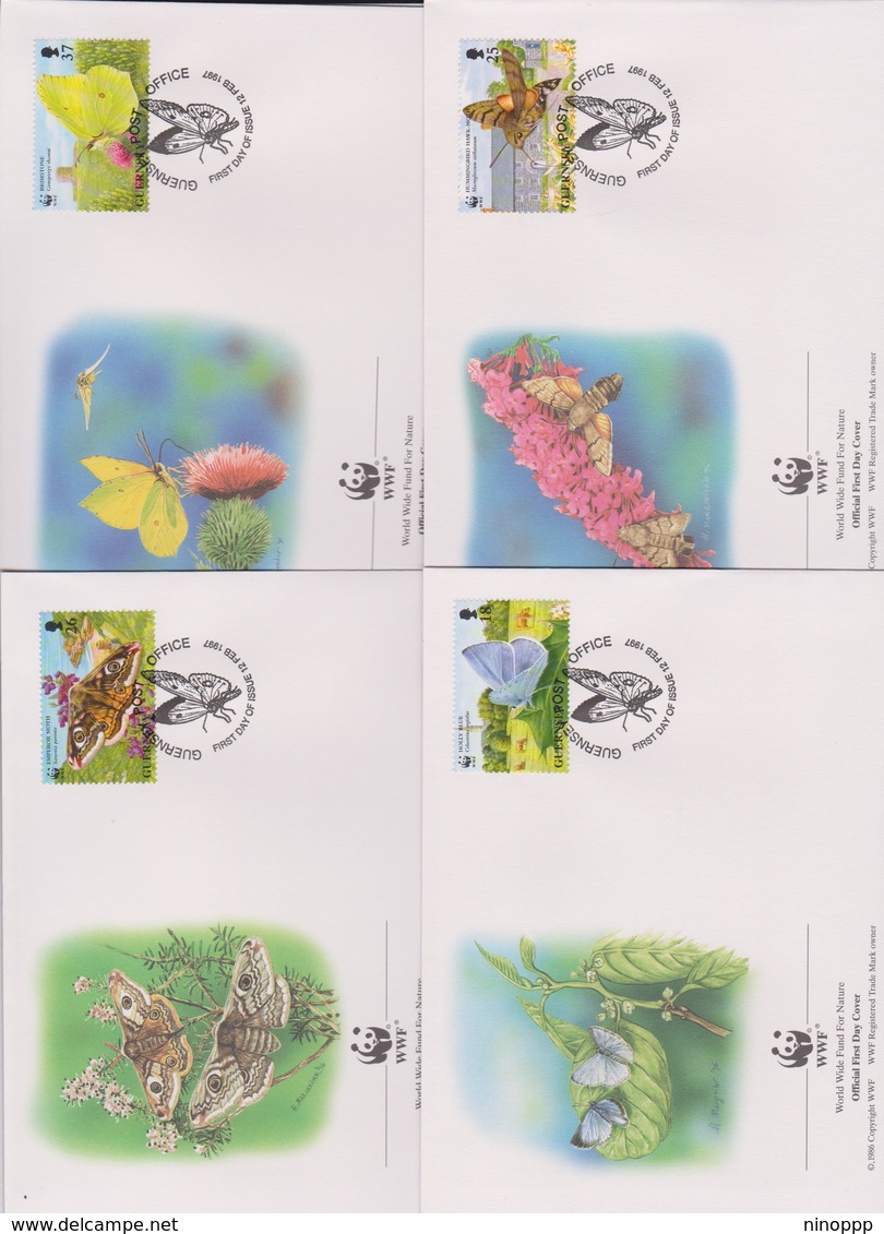 World Wide Fund For Nature 1997 Guernsey Butterflies ,Set 4 Official First Day Covers - FDC