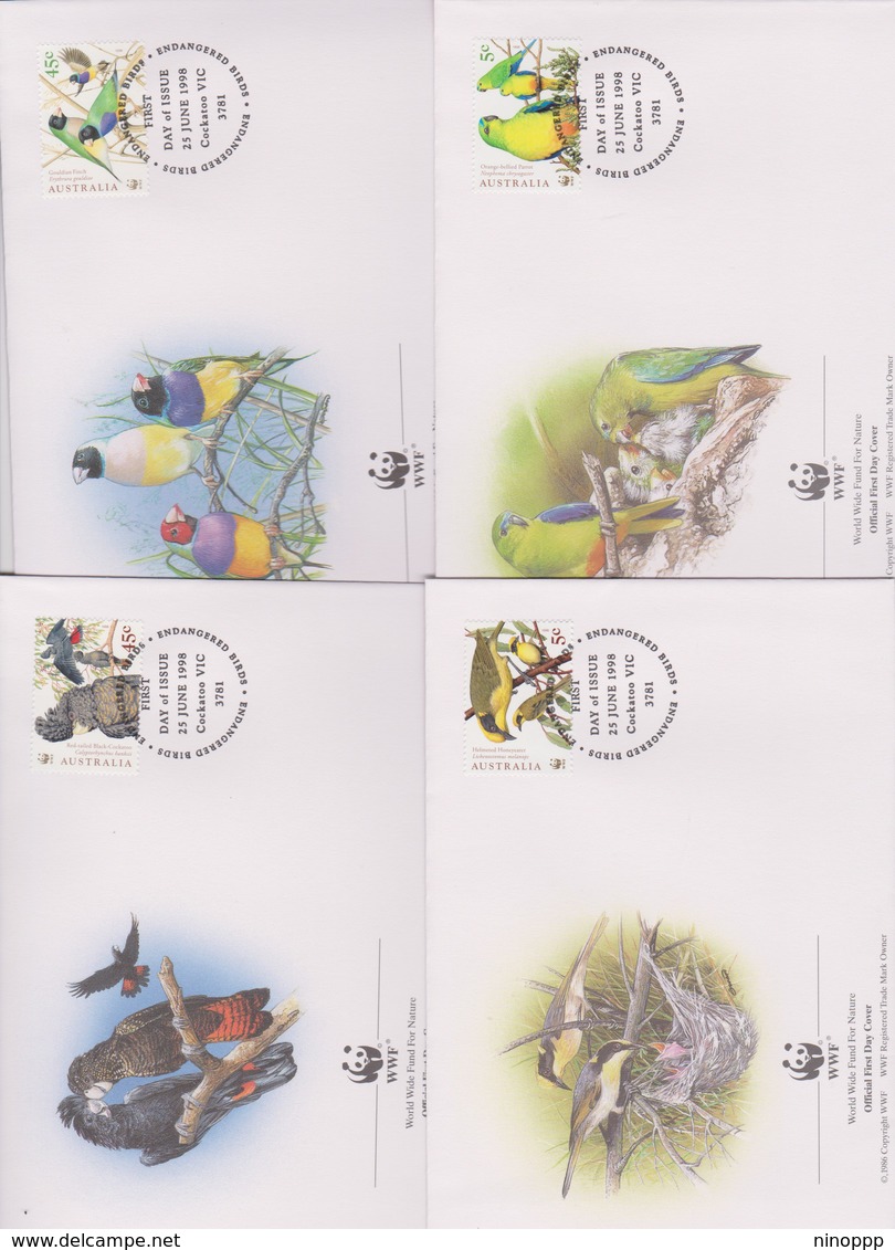 World Wide Fund For Nature 1998 Australia Birdsi,Set 4 Official First Day Covers - FDC