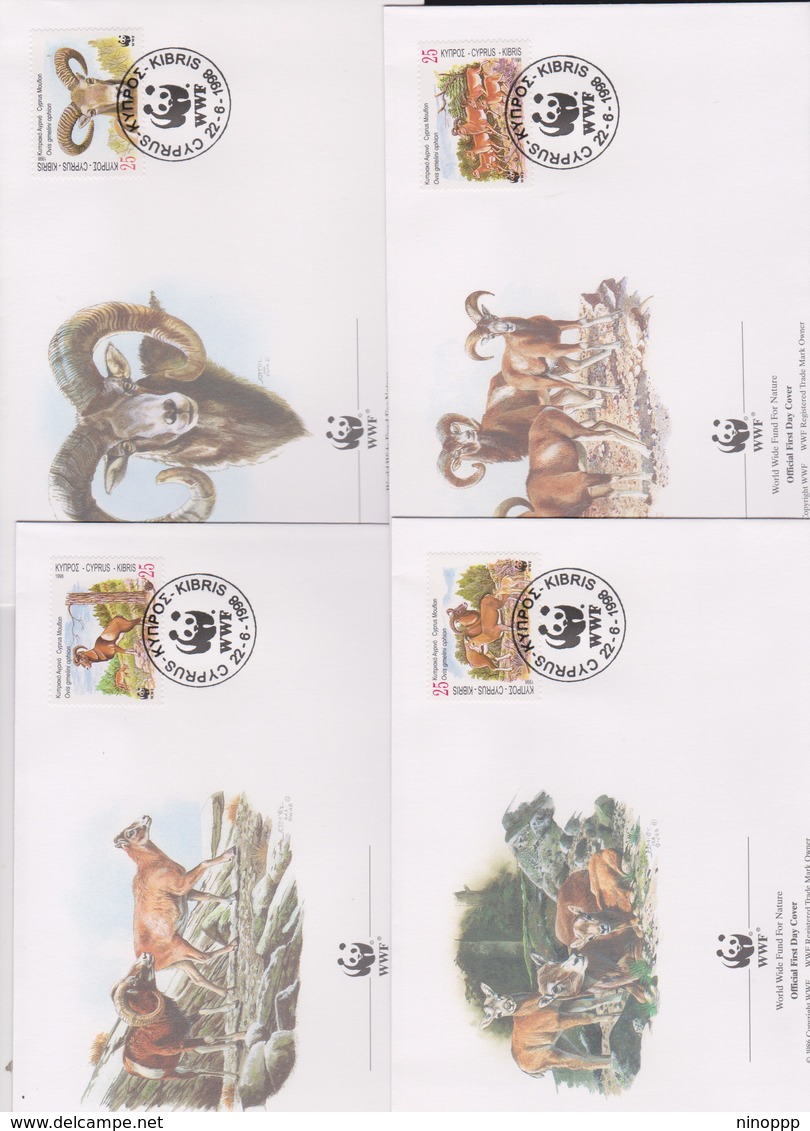 World Wide Fund For Nature 1998 Cyprus Mouflon,Set 4 Official First Day Covers - FDC