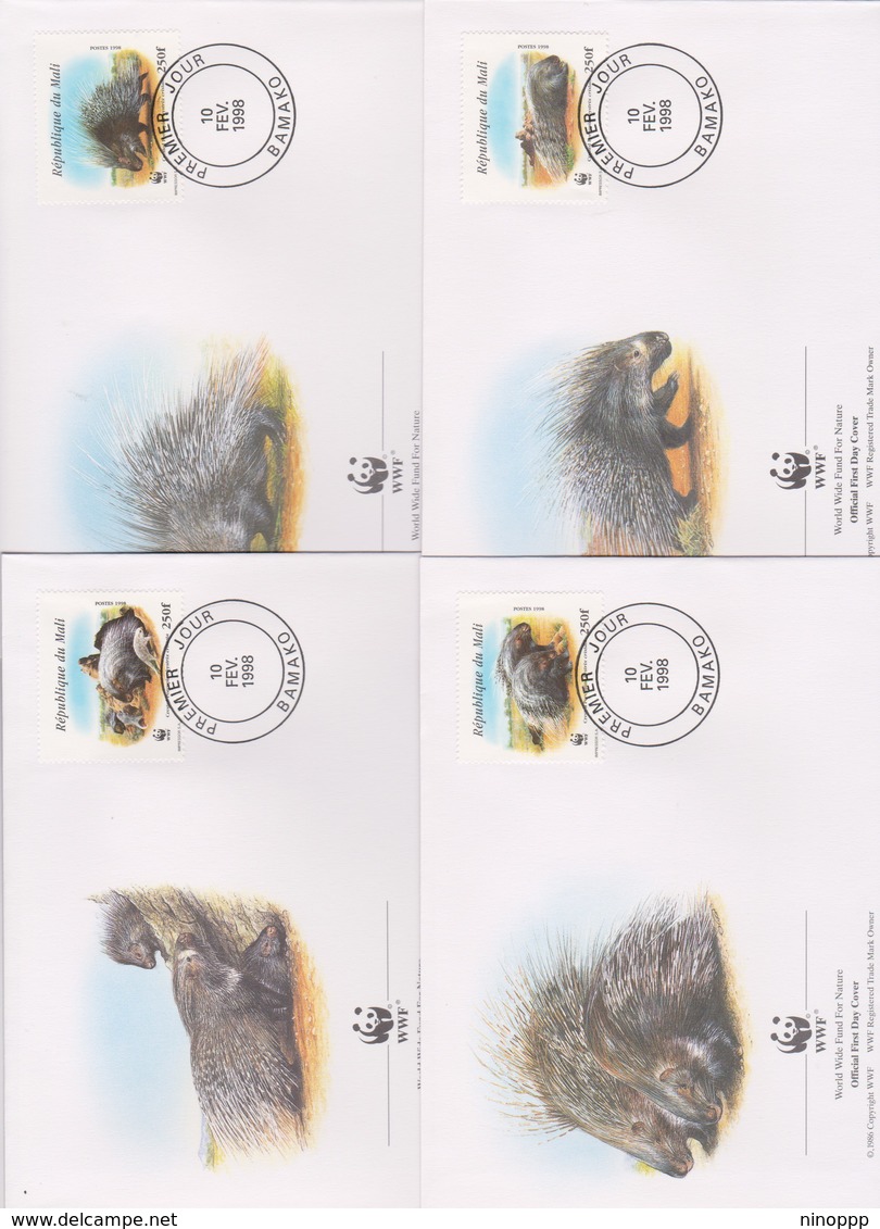 World Wide Fund For Nature 1998 Mali Porcupine ,Set 4 Official First Day Covers - FDC