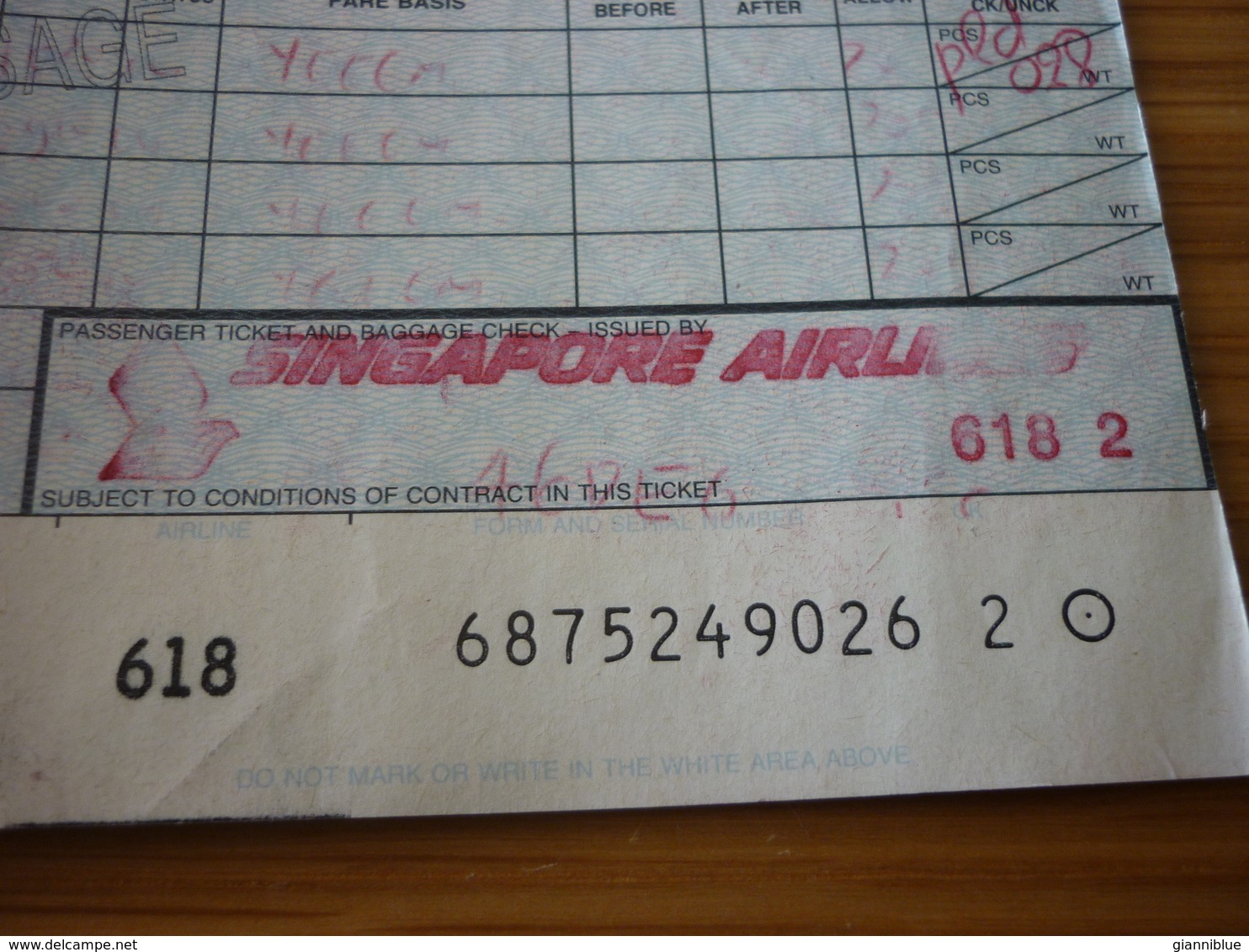 Greece Greek Athens-Singapore Singapore Airlines Old '90s Passenger Ticket And Baggage Check - Biglietti