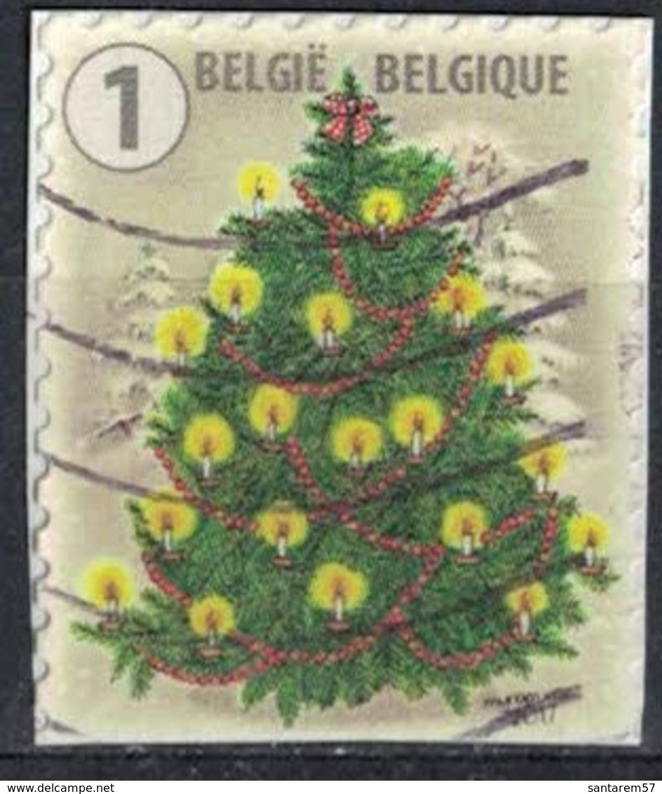 Belgique 2017 Oblitéré Used Sapin De Noël Décoré Et Illuminé Sur Fragment - Oblitérés