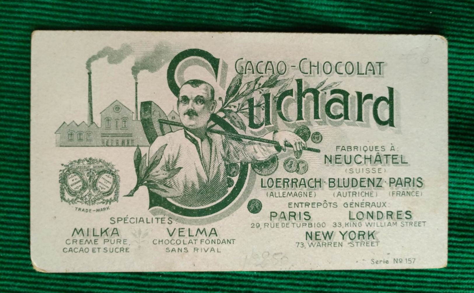 Cartoncino Pubblicitario, Cacao _ Chocolat Suchard. Fabrica A Neuchatel. Condizioni Buone, Piccola Abrasione - Other & Unclassified