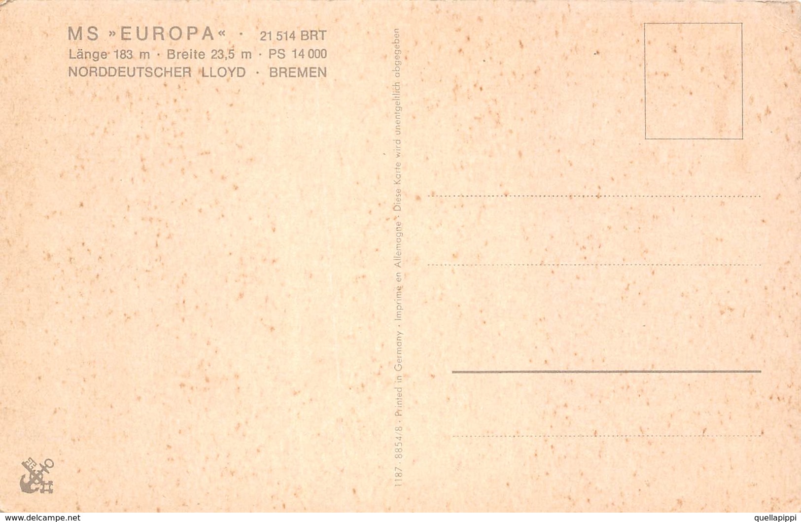 D8622 "TRANSATLANTICO MS EUROPA-VARATA 1952-COMPAGNIA NORDDEUTSCHER LLOY"   CART NON SPED - Altri & Non Classificati