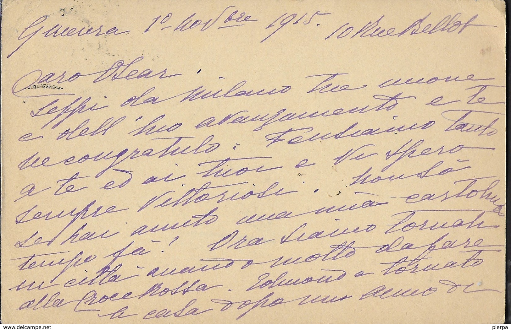 CARTOLINA POSTALE DA GINEVRA 01.11.1915 PER MILITARE - BOLLO  "BOLOGNA POSTA ESTERA" - Marcophilia