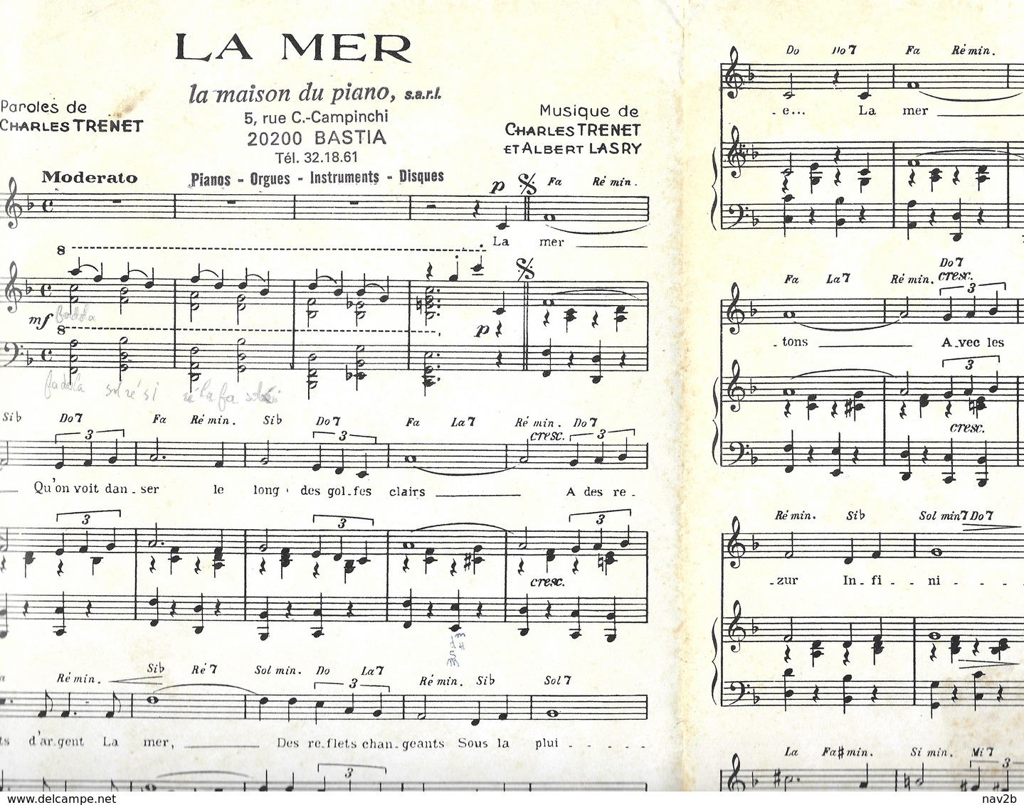 LA MER .  Charles  TRENET . - Partitions Musicales Anciennes
