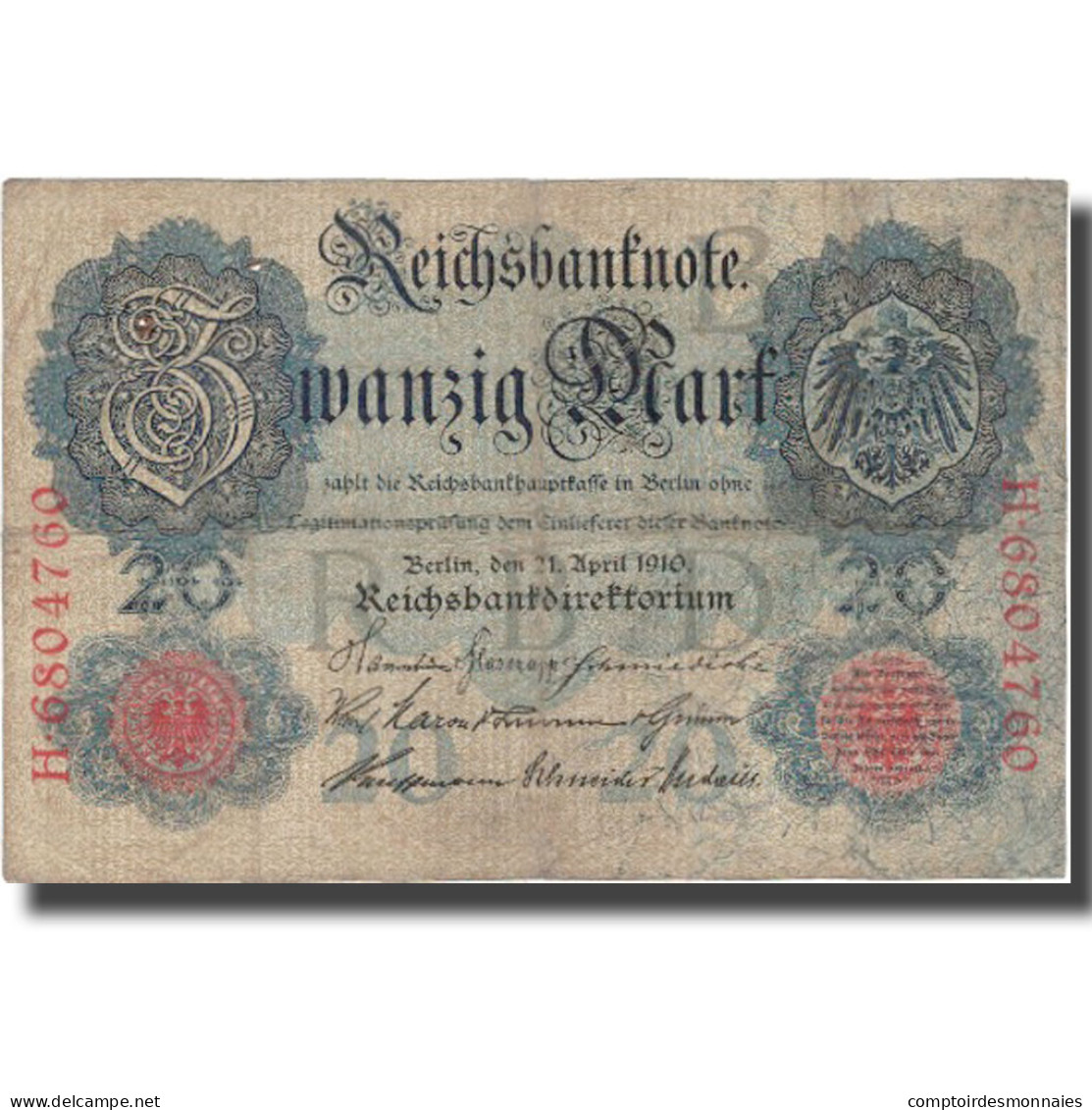 Billet, Allemagne, 20 Mark, 1910, 1910-04-21, KM:40b, TB+ - 20 Mark