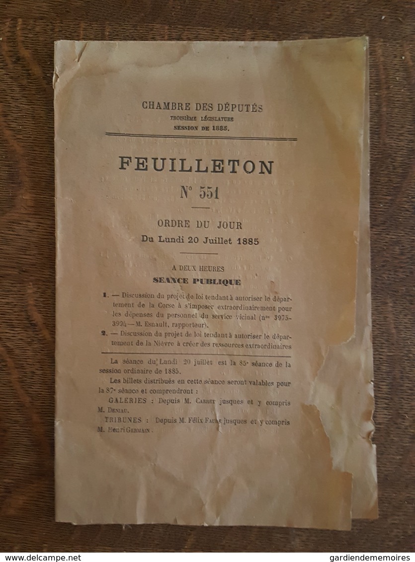 1885 - Feuilleton - Corse, Nièvre, Port De Bone, Chemin De Fer De Brienne Le Chateau à Sorcy, Crémaillère De La Turbie - Gesetze & Erlasse