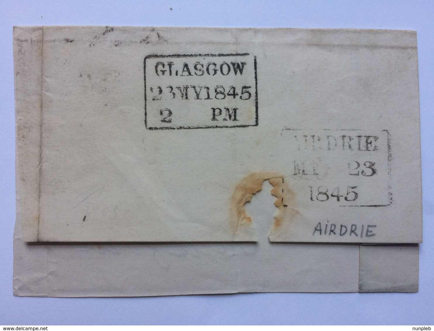 GB - Victoria 1845 Wrapper Airdrie To Glasgow - Lovely 3 Line Rectangular Marks - See Rear - Covers & Documents