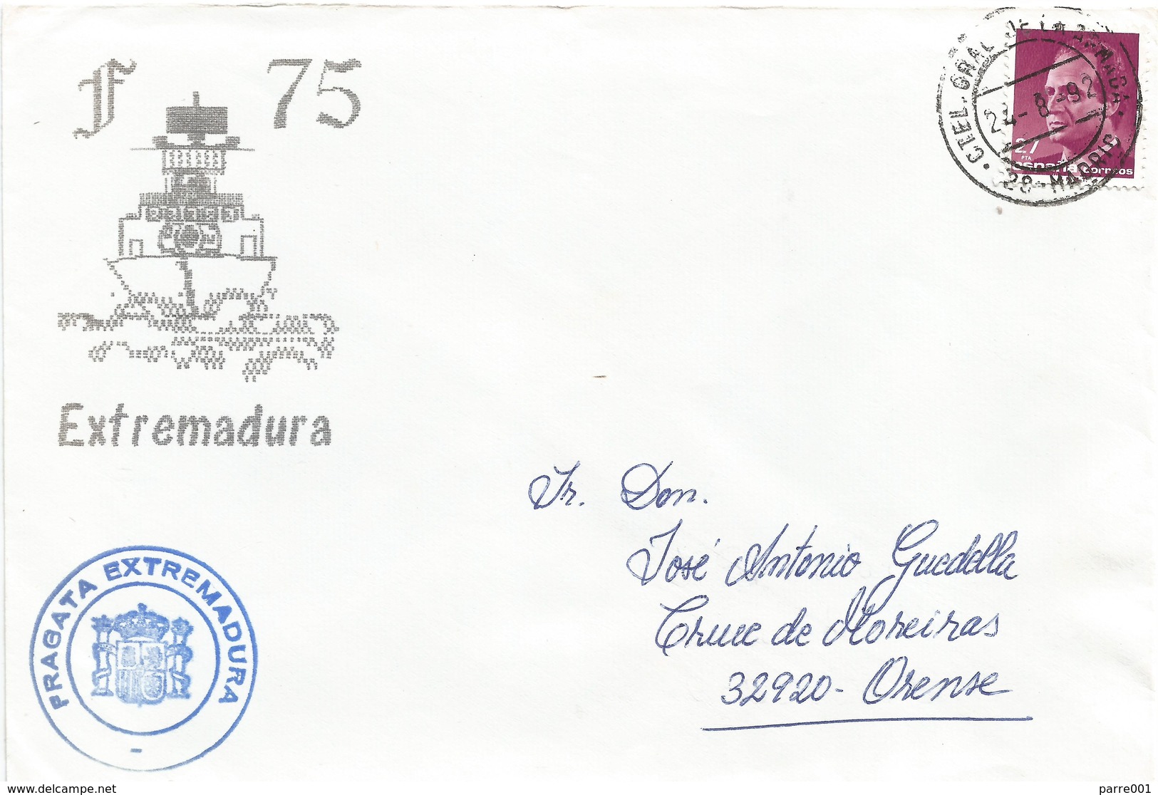 Espana Spain 1992 Madrid Ctel Gral De La Armada Gulf War Fragata Extremadura Naval Cover - Military Service Stamp