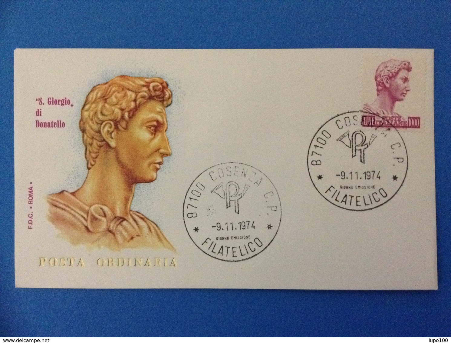 1974 BUSTA PRIMO GIORNO FDC ROMA - DONATELLO SAN GIORGIO 1000 LIRE - FDC