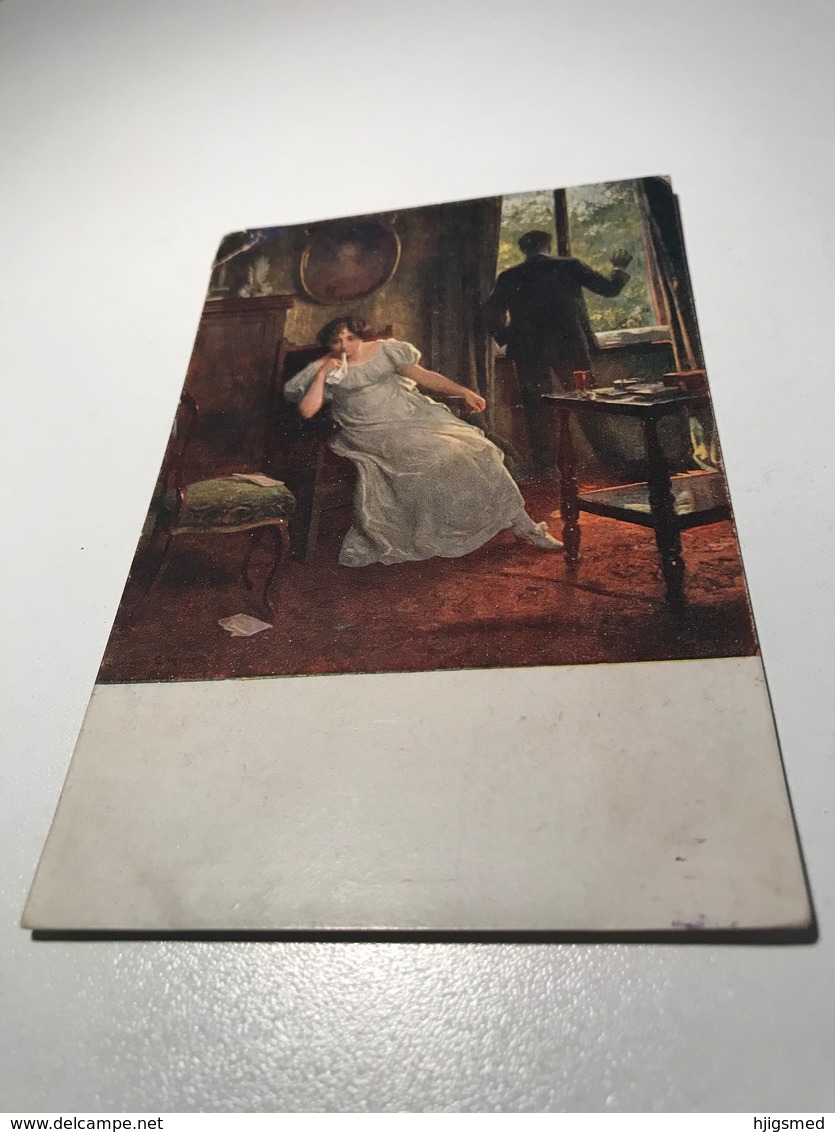 Lady With Handkerchief Sad Man Spanyik Ungarische Kunst Hungarian Art Painting 9082 Post Card Postkarte POSTCARD - Peintures & Tableaux