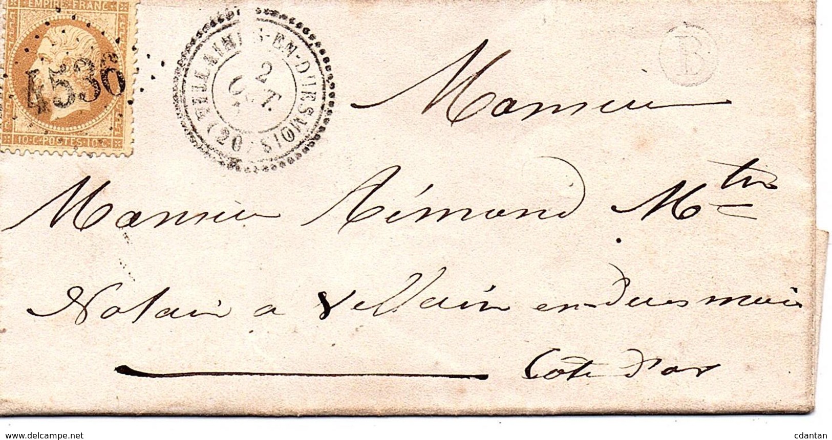 Cote D'or -N°21 Obl GC 4536  + T 22 Villaines - En - Duesmois Sur LAC + Boite Rurale " B" = St Marc Sur Seine( - 1849-1876: Classic Period