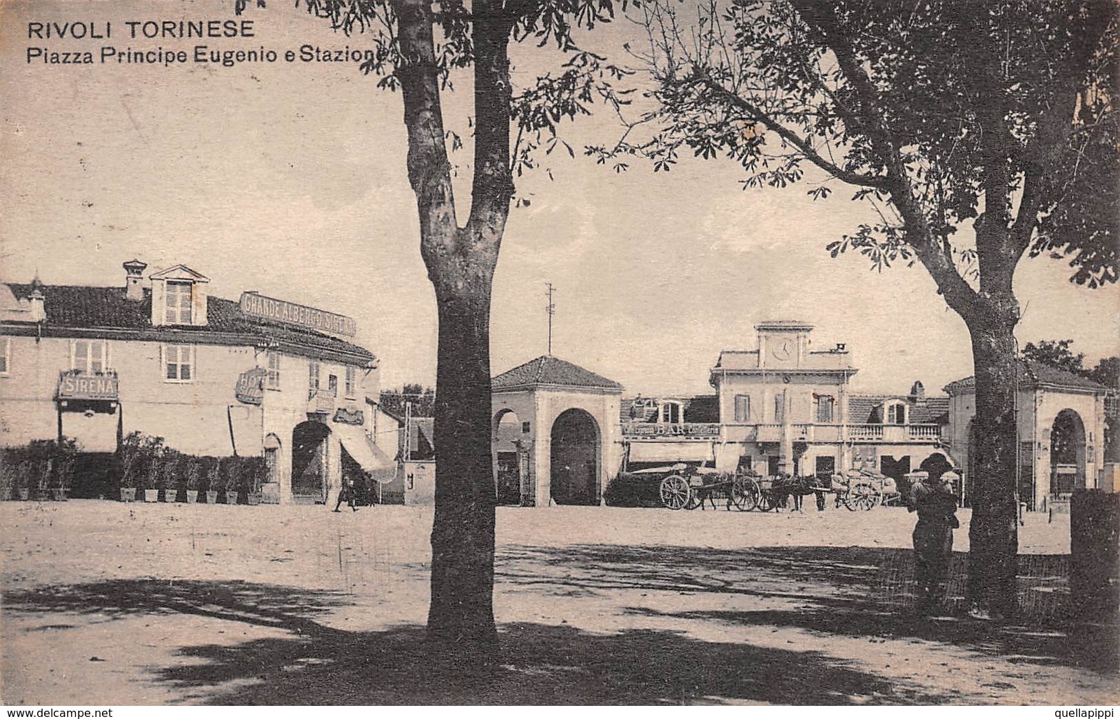 08643 "(TO) RIVOLI TORINESE - PIAZZA PRINCIPE EUGENIO E STAZIONE " ANIMATA, CARRI, BAR.  CART  SPED 1924 - Rivoli