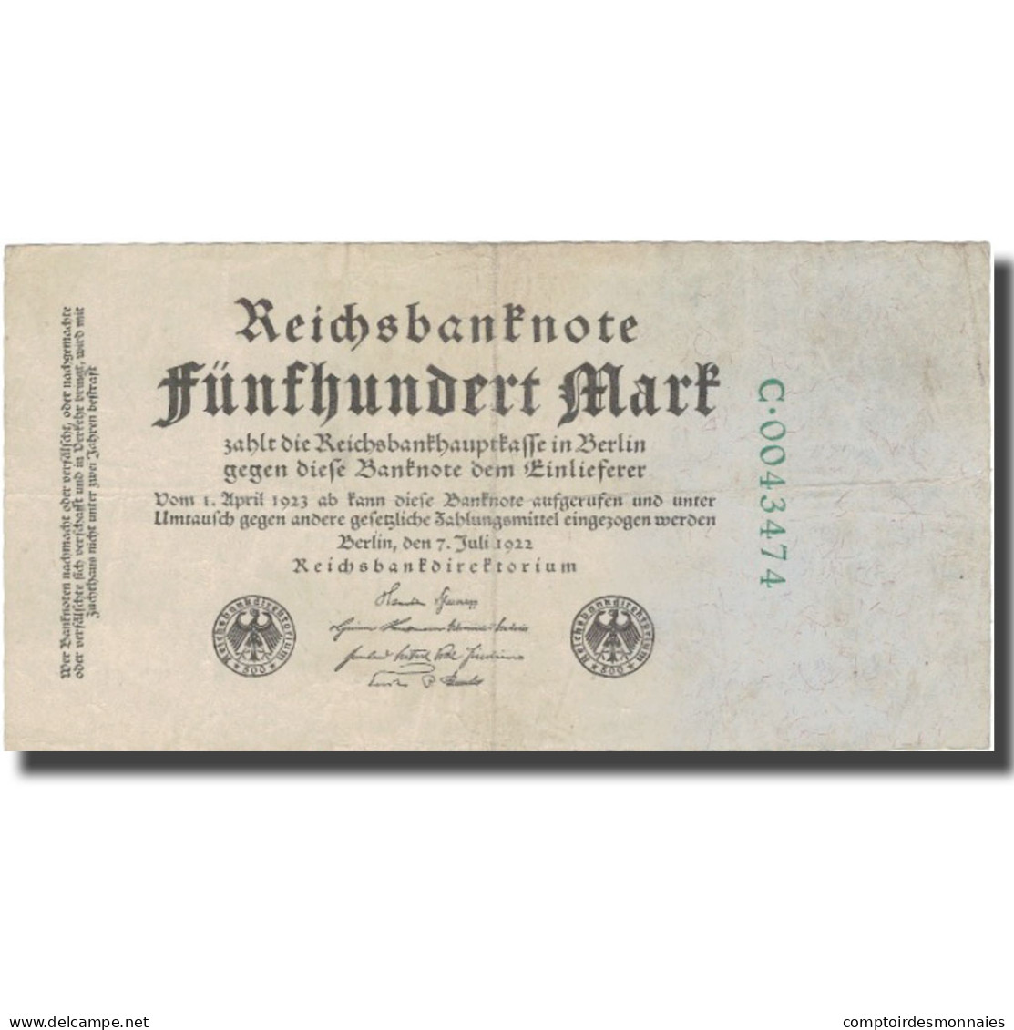 Billet, Allemagne, 500 Mark, 1923, 1922-07-07, KM:74b, TTB - 500 Mark