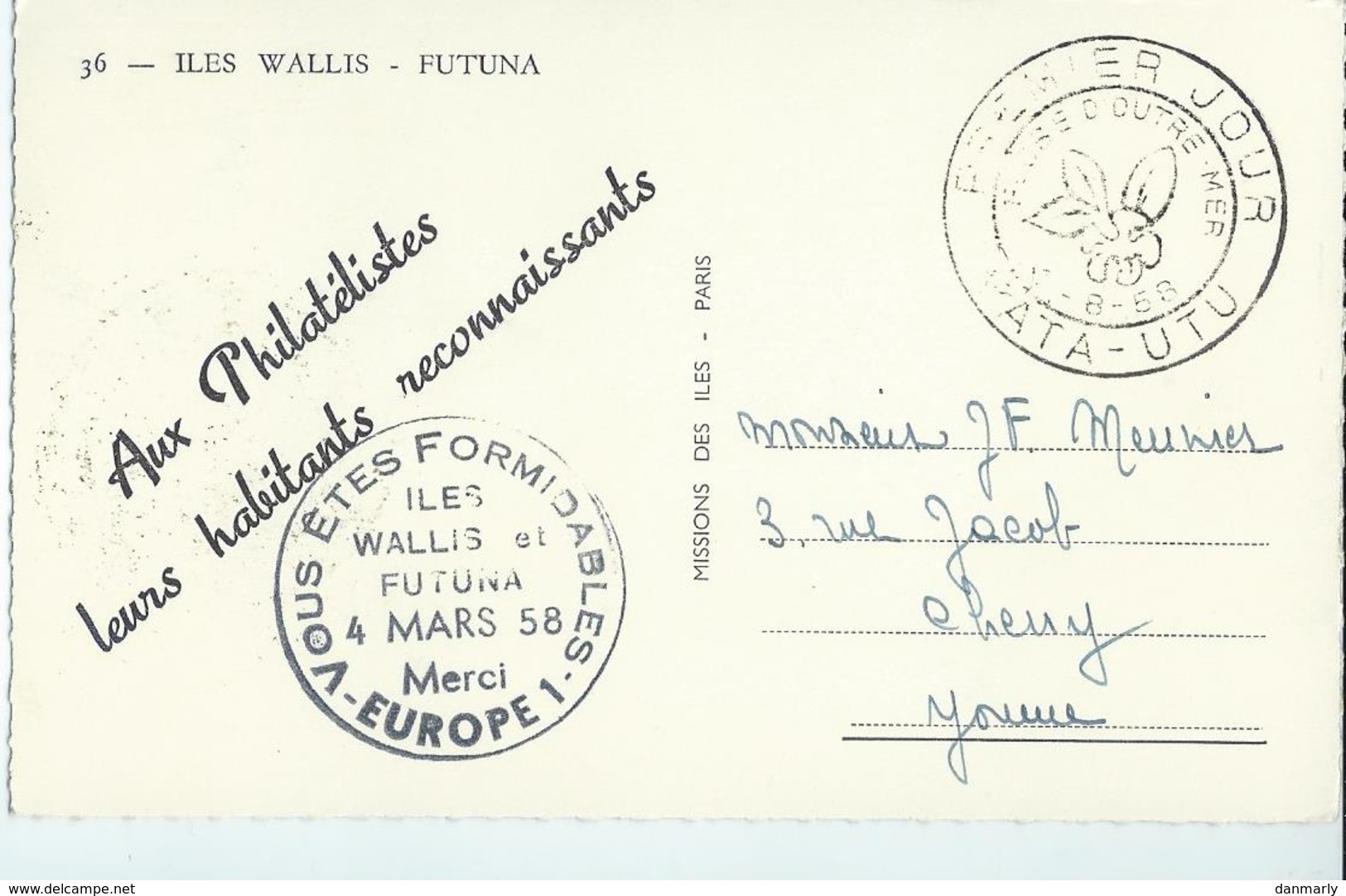 WALLIS & FUTUNA : Carte Du 4/03/58 "Merci Europe 1 " - Cartoline Maximum