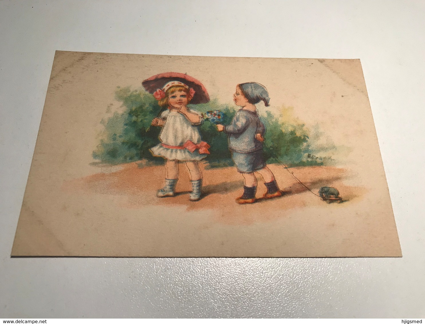 Elly Frank Signed Graphic Art Young Girl Umbrella Boy Hat Toy WSSB 9119 Post Card Postkarte POSTCARD - Frank, Elly