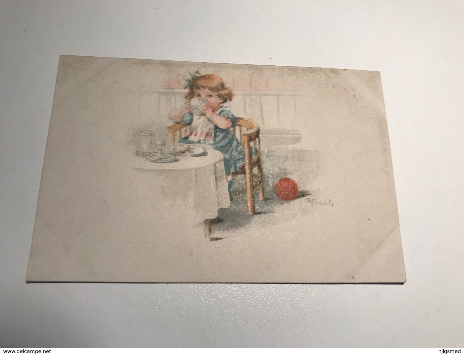 Elly Frank Young Girl In Blue Drinking Tea Ball Signed Graphic Art WSSB 9161 Post Card Postkarte POSTCARD - Frank, Elly