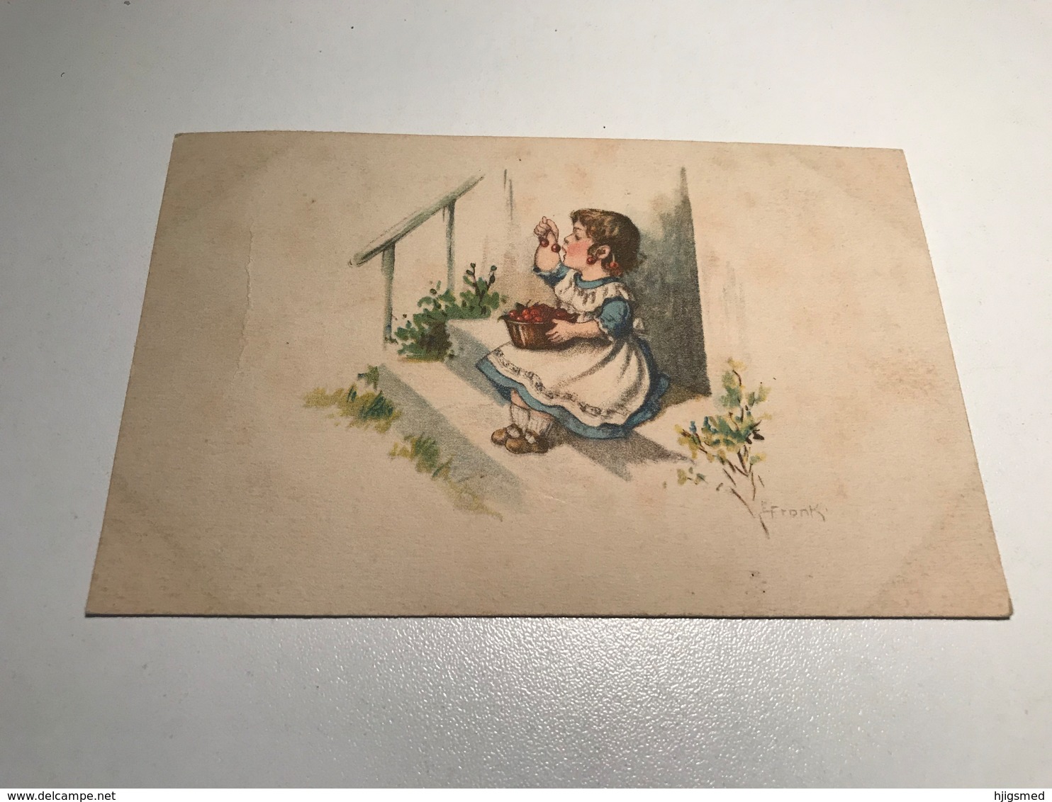 Elly Frank Young Girl Eating Cherry From Basket Signed Graphic Art WSSB 9162 Post Card Postkarte POSTCARD - Frank, Elly