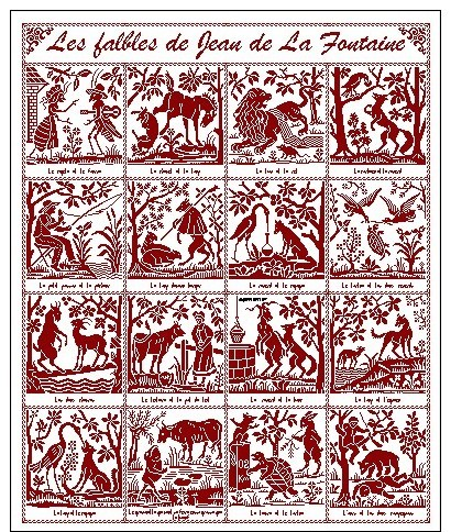 Diagramme Point De Croix  -marquoir Ancien -  16 Fables De Jean De La Fontaine (94) - Point De Croix