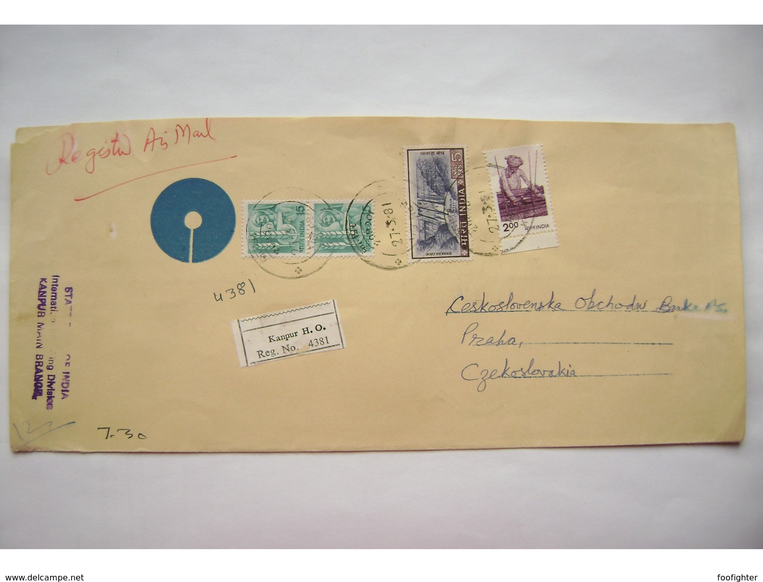 R Letter Sent From Kanpur H.O. India To Czechoslovakia By Air Mail 1981 - Covers & Documents