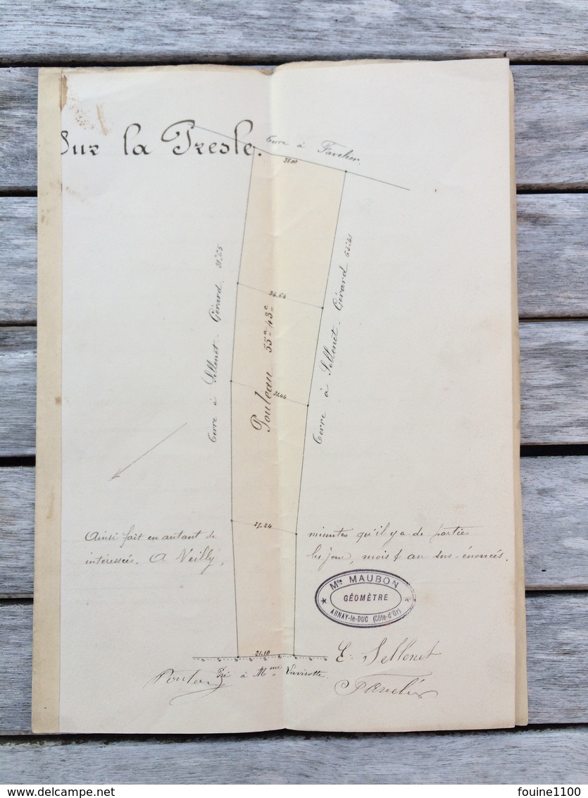 ACTE NOTARIE  De Bornage Année 1892  à VEILLY 21 Côte D'or Fait Par Le Géomètre Maubon à Arnay Le Duc - Décrets & Lois