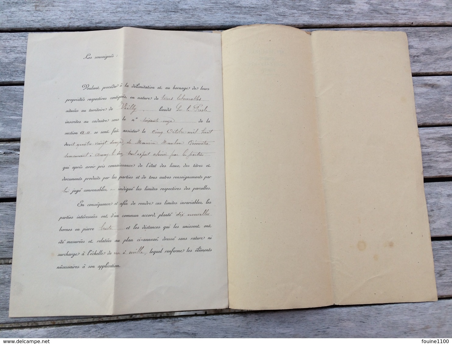 ACTE NOTARIE  De Bornage Année 1892  à VEILLY 21 Côte D'or Fait Par Le Géomètre Maubon à Arnay Le Duc - Décrets & Lois