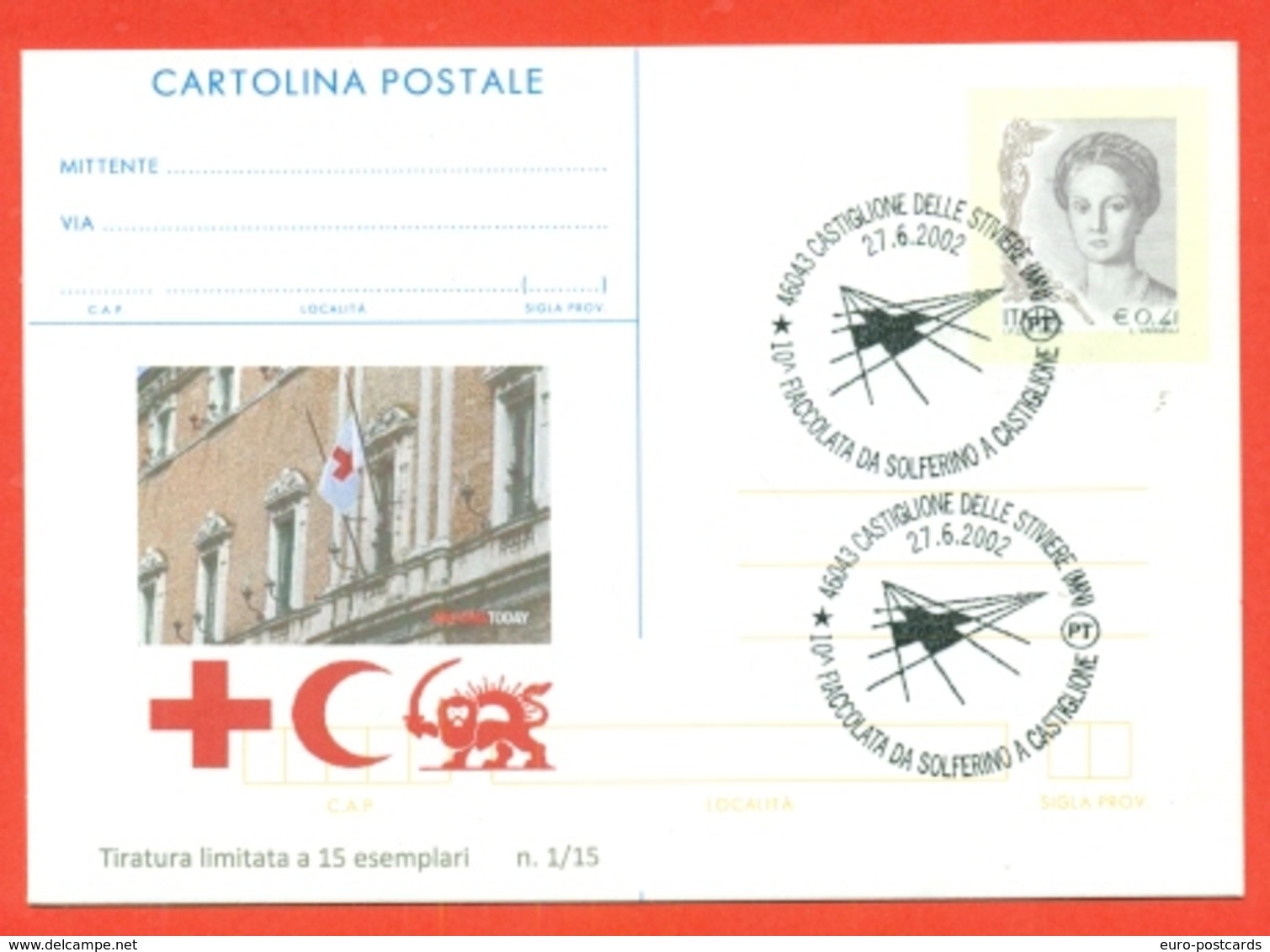 CROCE ROSSA-INTERI POSTALI I-CARTOLINA POSTALE-SOPRASTAMPA PRIVATA -MARCOFILIA -CASTIGLIONE DELLE STIVIERE-MUSEI - Stamped Stationery