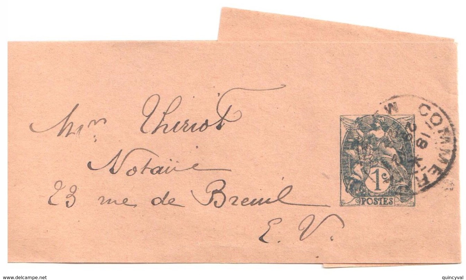 COMMERCY Meuse Bande De Journal Entier 1c Blanc Ardoise Ob 29 12 1928 Blanc Date 815 Yv 107a-BJ2 - Streifbänder