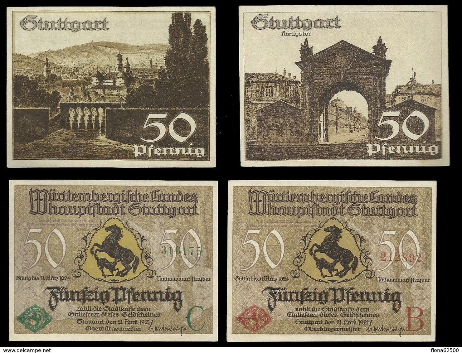 ALLEMAGNE . LOT DE 2 BILLETS DE 50 PFENNIG . STUTTGART . - Collections