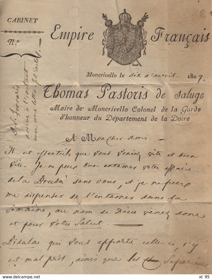 Le Maire De Moncrivello - 1807 - En Expres - Lettre Concernant Un Deserteur - Departement Conquis De La Sesia - 1792-1815: Départements Conquis