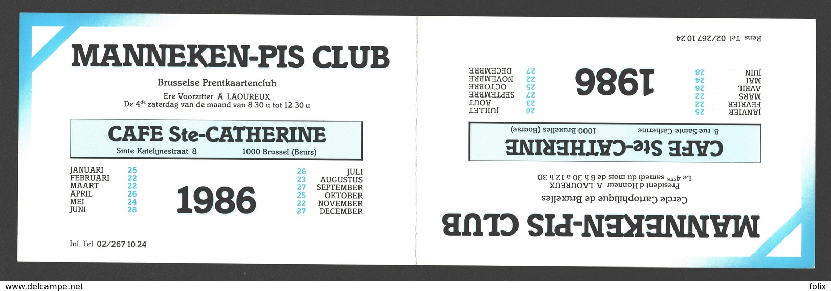 Cartophilie - Manneken-Pis Club - Cercle Cartophilique De Bruxelles / Brusselse Prentkaartenclub - 1986 - Carte Double - Bourses & Salons De Collections