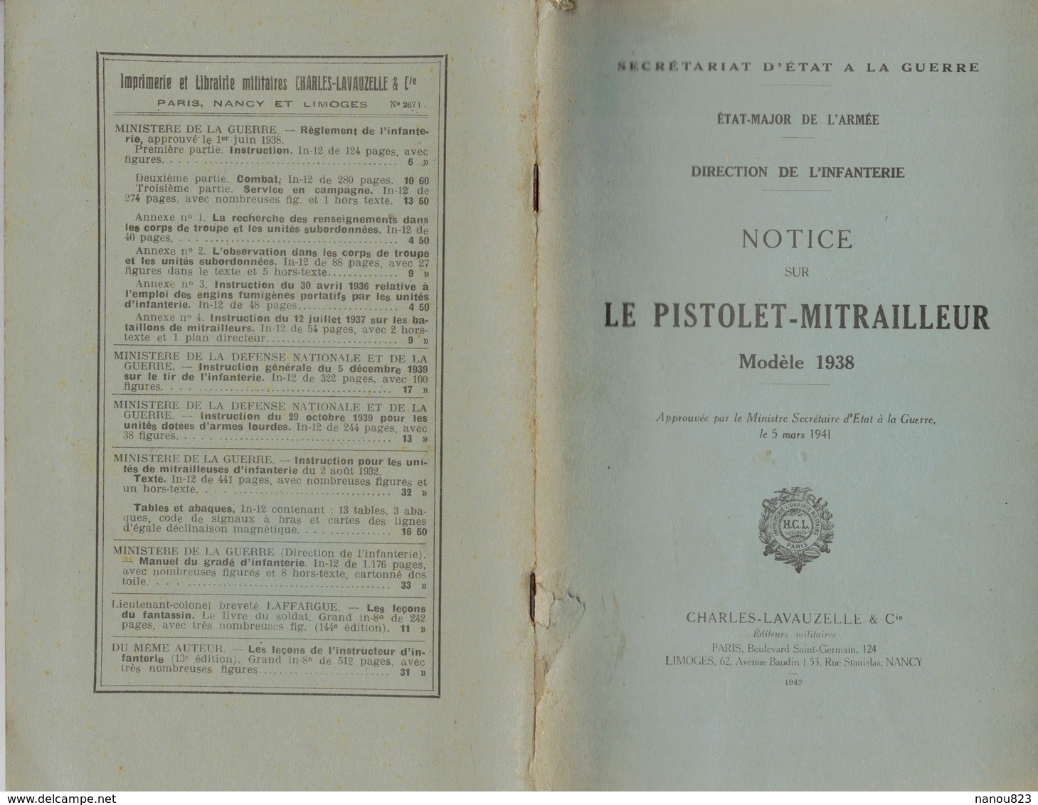 En 1941/42  MILITARIA NOTICE SUR LE PISTOLET MITRAILLEUR MODELE PM 1938 Illustré Commenté Avec Planche Etat Major Armée - Armes Neutralisées