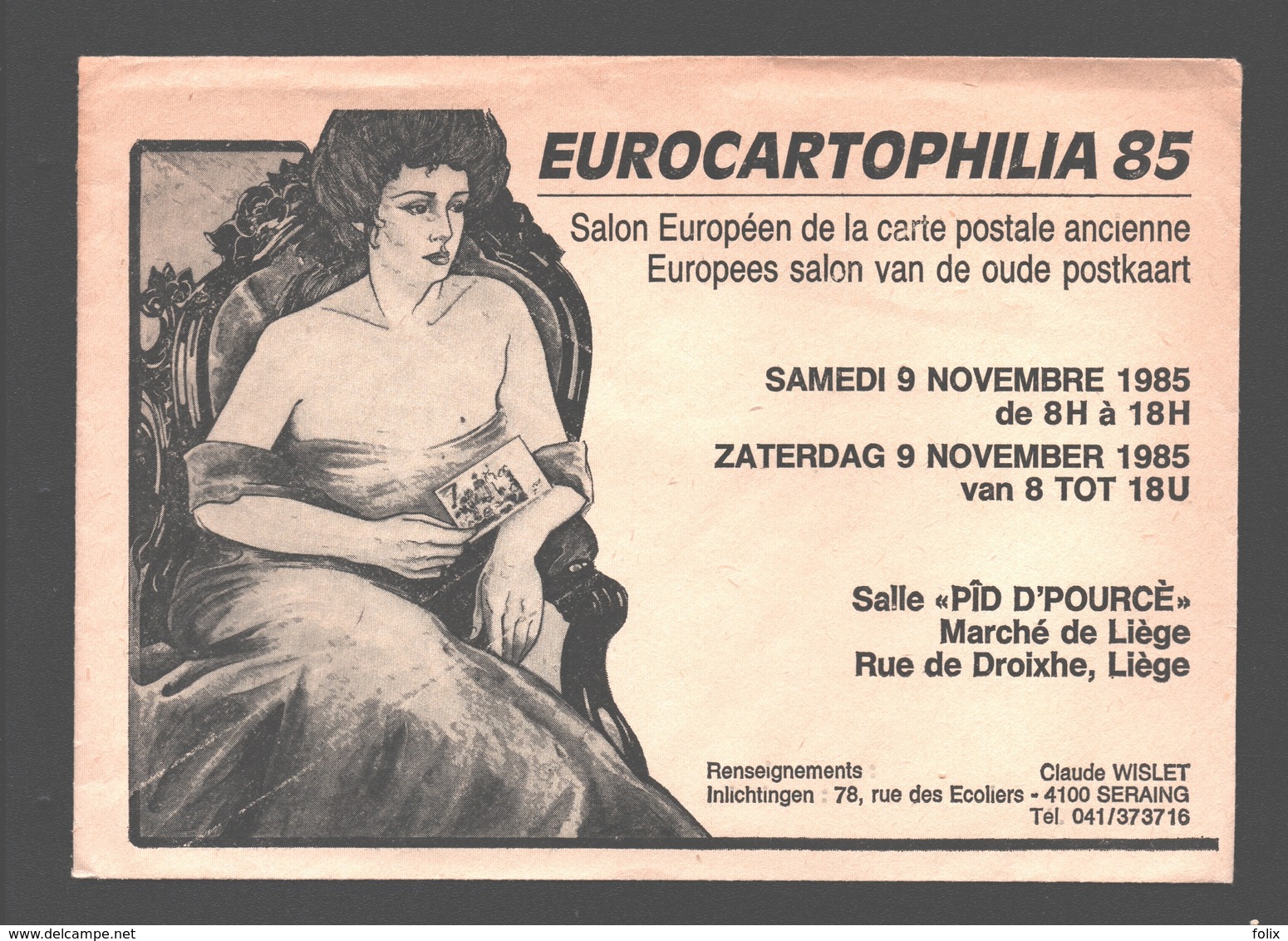 Cartophilie - Envelop/ Enveloppe Publicitaire - Eurocartophilia 85 - Liège - Salon Européen De La Carte Postale Ancienne - Bourses & Salons De Collections