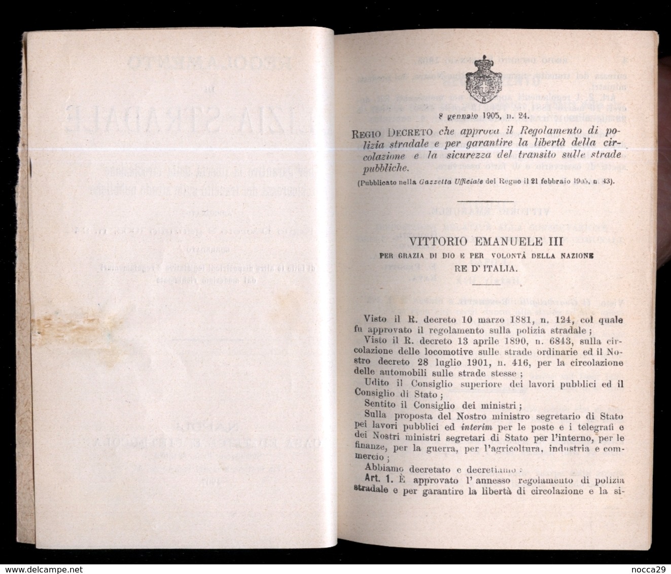 INTERESSANTE LIBRETTO CON REGOLAMENTO DI POLIZIA STRADALE DEL 1907 - Italiano