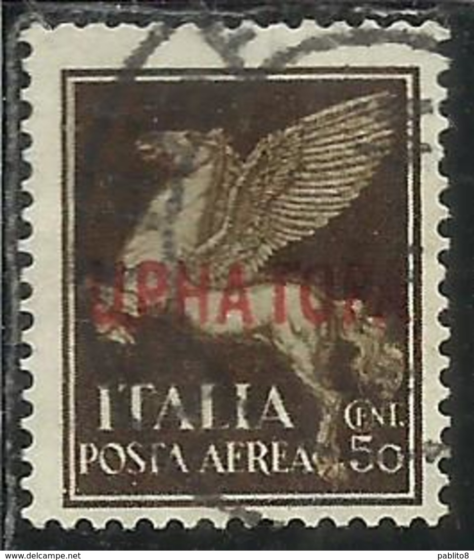 MONTENEGRO 1941 AEREA SOPRASTAMPATO D'ITALIA AIR MAIL ITALY OVERPRINTED 50 CENT. USATO USED OBLITERE' - Montenegro