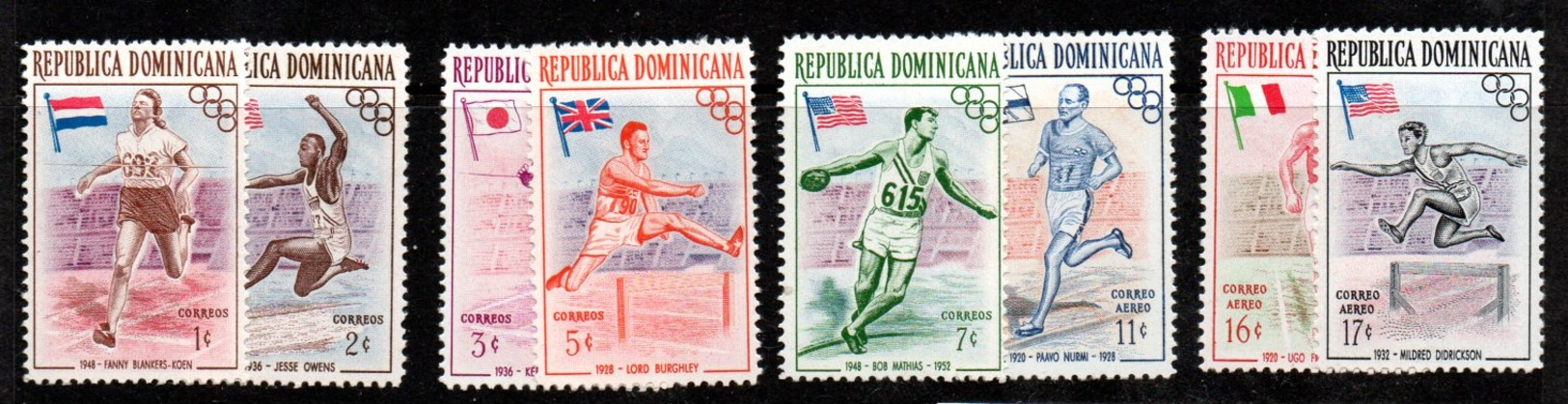 1957 MNH Set Fanny Blankers-Koen (1918-2004), Jesse Owens (1913-1980) (300) - Dominicaanse Republiek