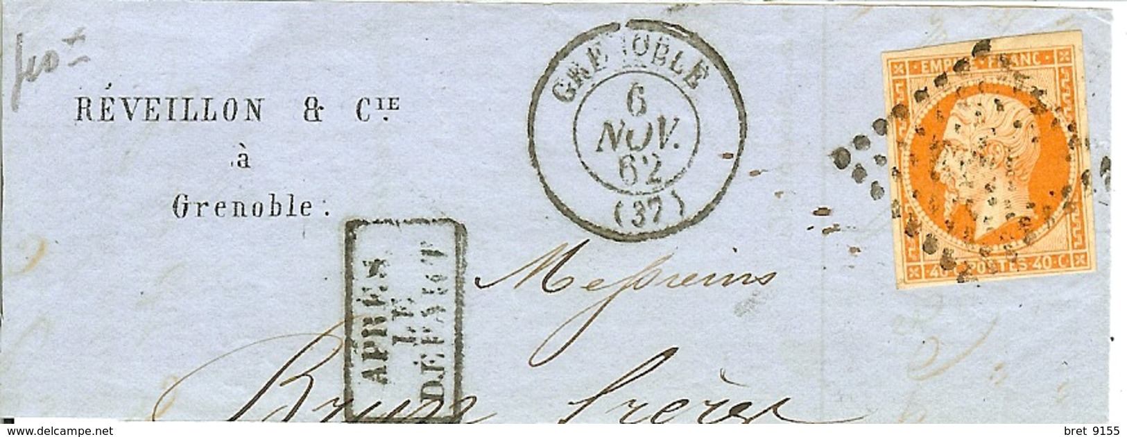 1860 - Empire Français - Napoléon III - 40 C - Non Dentelé - N° 16 GRENOBLE - 1853-1860 Napoléon III