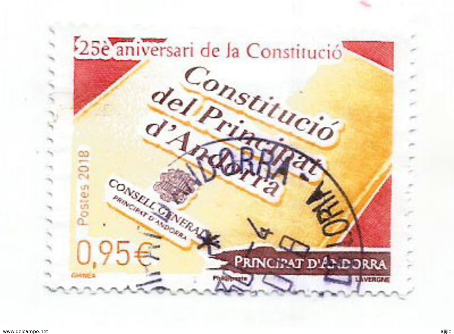 Constitucio Del Principat D'Andorra, Un Timbre Oblitéré Année 2018 - Oblitérés