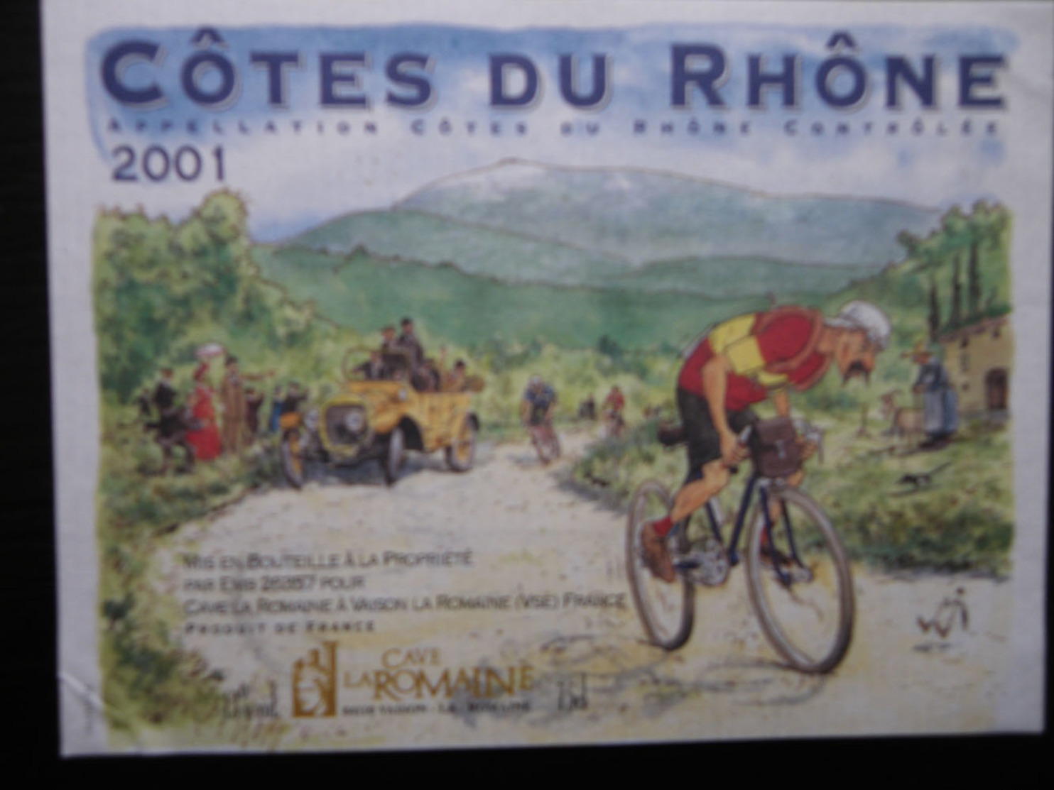 ETIQUETTE CYCLISME COTES DU RHONE 2001 CAVE DE LA ROMAINE VAISON - Cyclisme