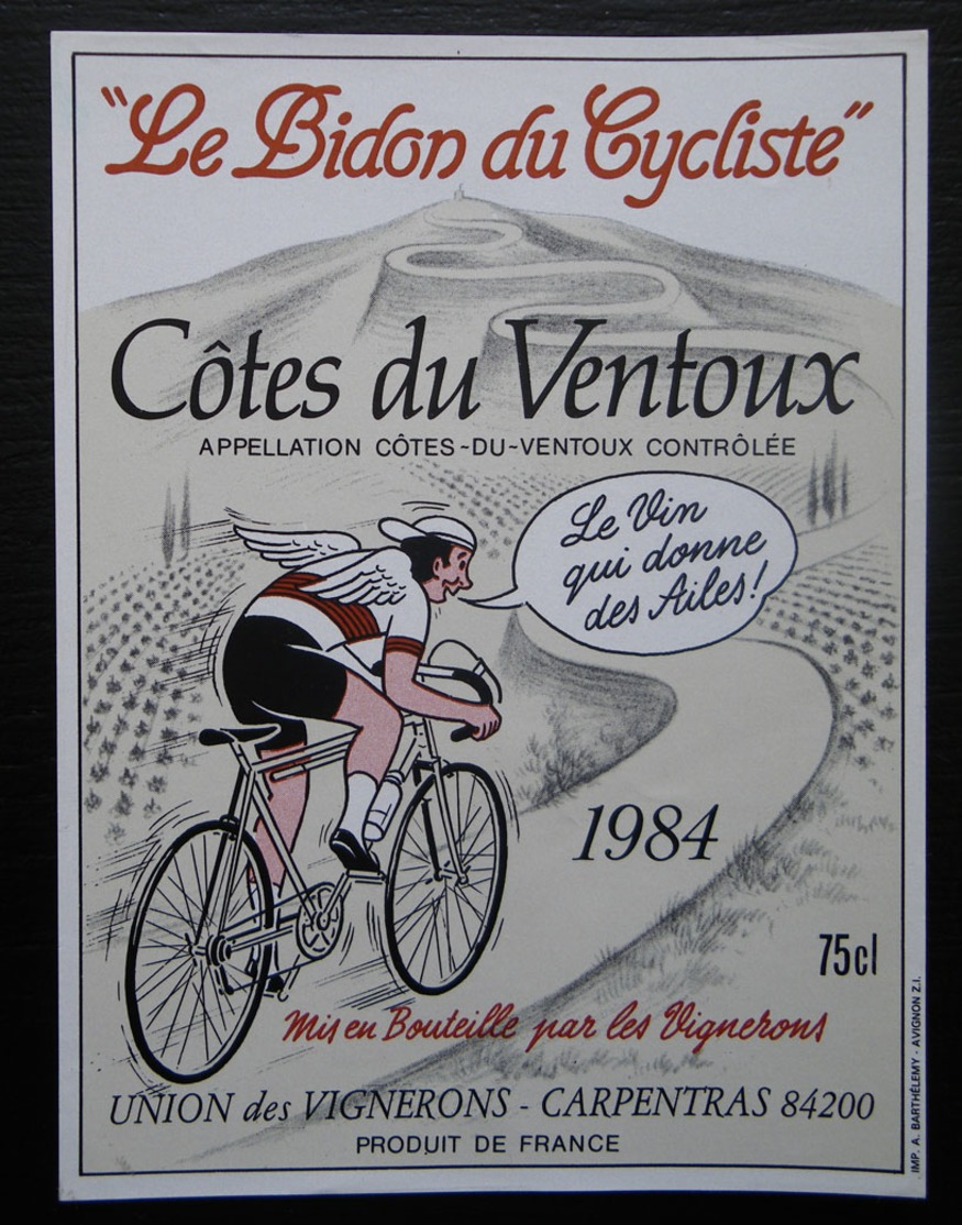 ETIQUETTE CYCLISME LE BISON CYCLISTE COTES DU VENTOUX CARPENTRAS 1984 - Cyclisme