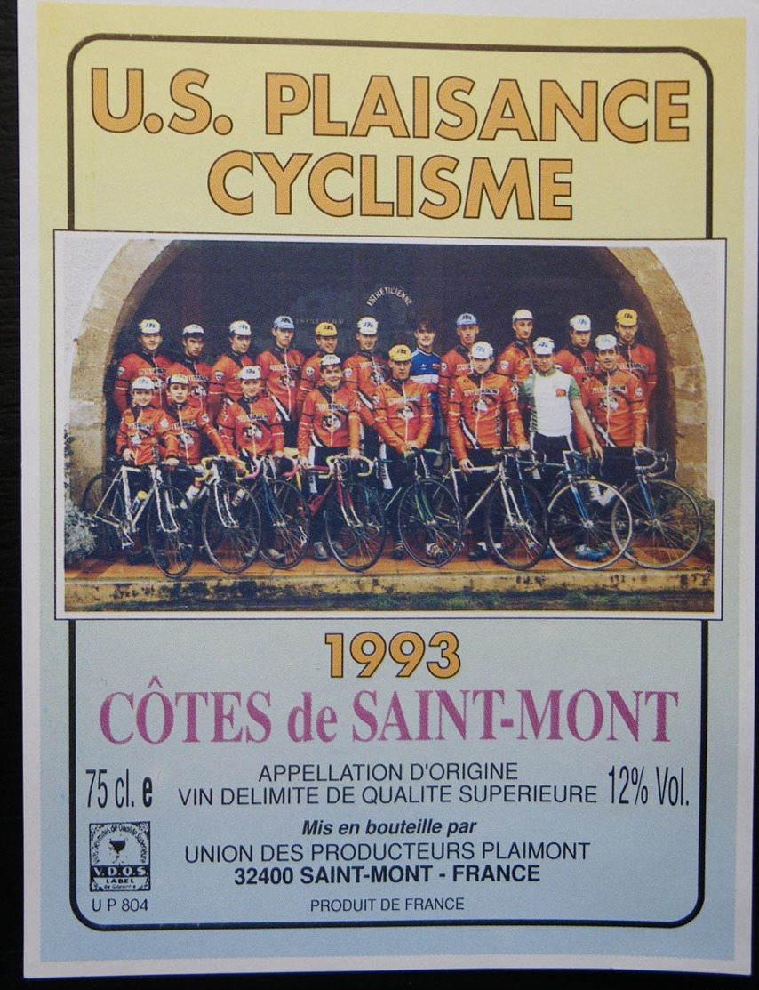 ETIQUETTE CYCLISME U.S.PLAISANCE CYCLISME COTES DE SAINT MONT 1993 - Cyclisme