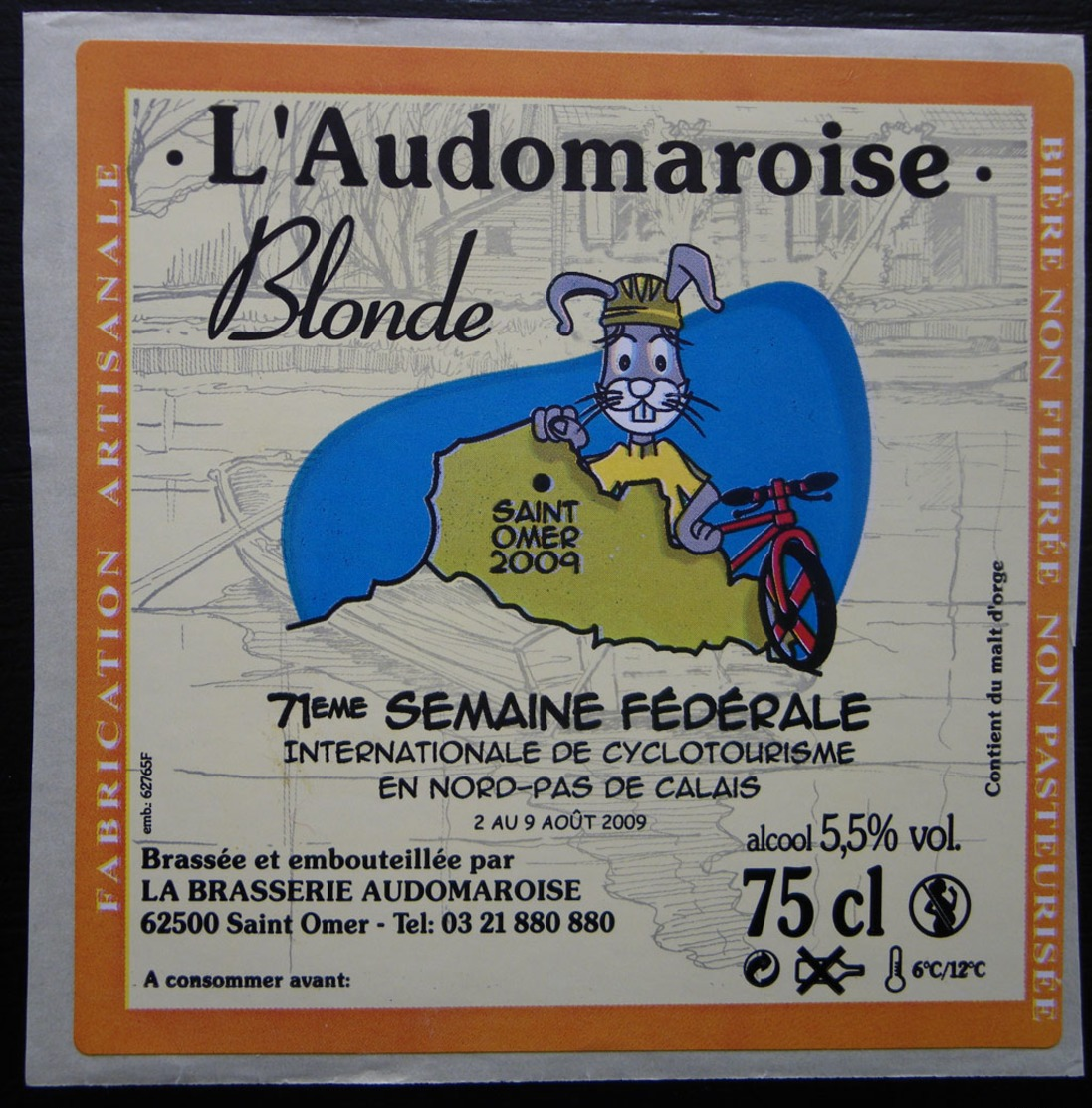 ETIQUETTE CYCLISME L'AUDOMAROISE BLONDE 71 ème SEMAINE FEDERALE DE CYCLOTOURISME SAINT-OMER - Bière